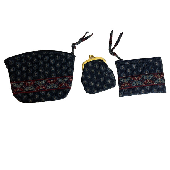 Vera Bradley Handbags - Vera Bradley Navy Blue Classic Paisley Zip Coin Purse Lot of Three